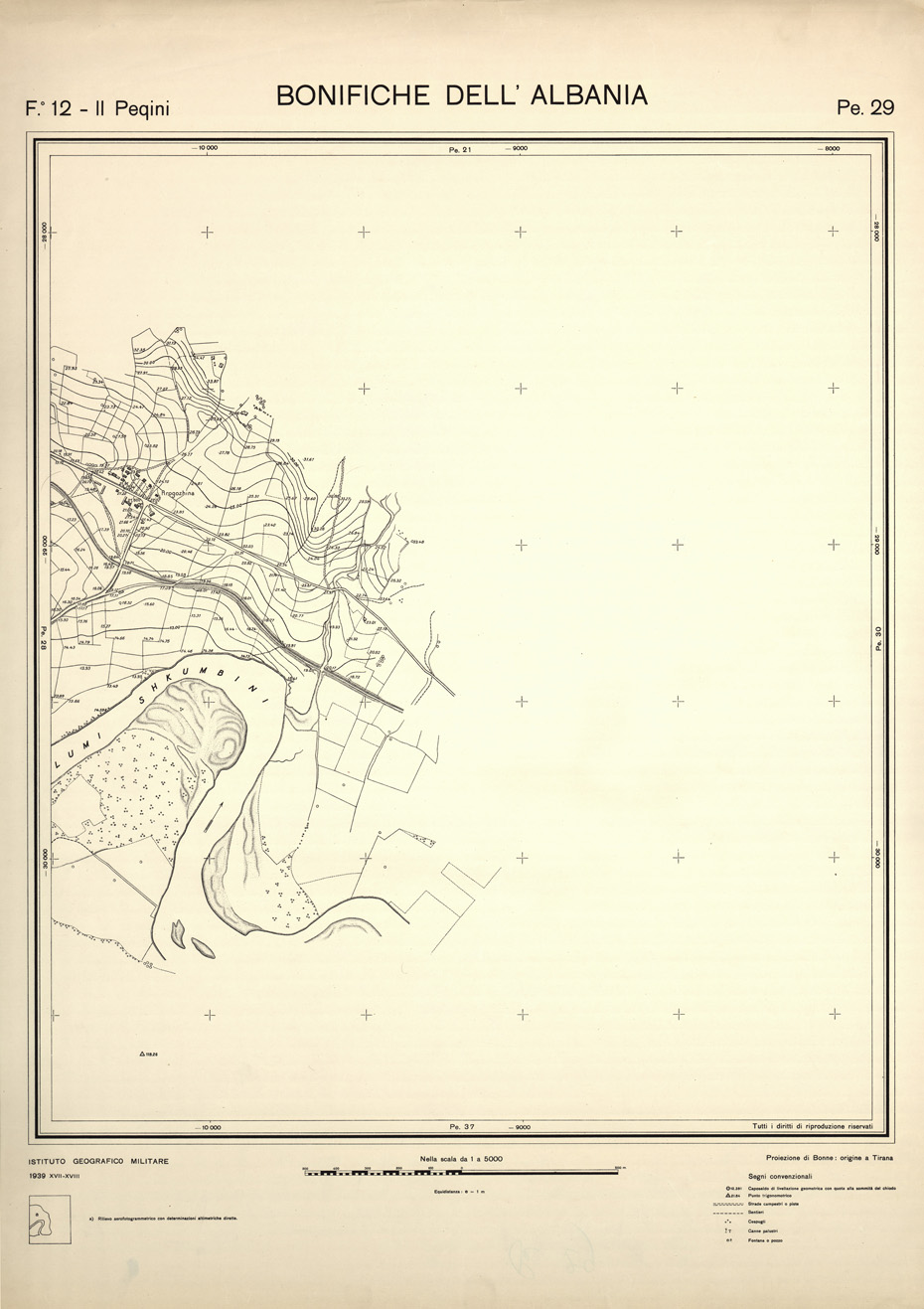 (N:32267) ENTE PER LE BONIFICHE ALBANESI - FOGLIO 12 II - PEQUINI PE 29 (SE006577) Carte e stampe antiche: riproduzione a colori su carta (formato A1)