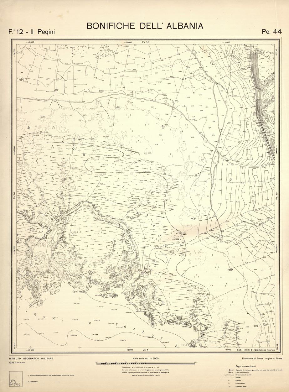 (N:32275) ENTE PER LE BONIFICHE ALBANESI - FOGLIO 12 II - PEQUINI PE 44 (SE006585) Carte e stampe antiche: riproduzione a colori su carta (formato A1)
