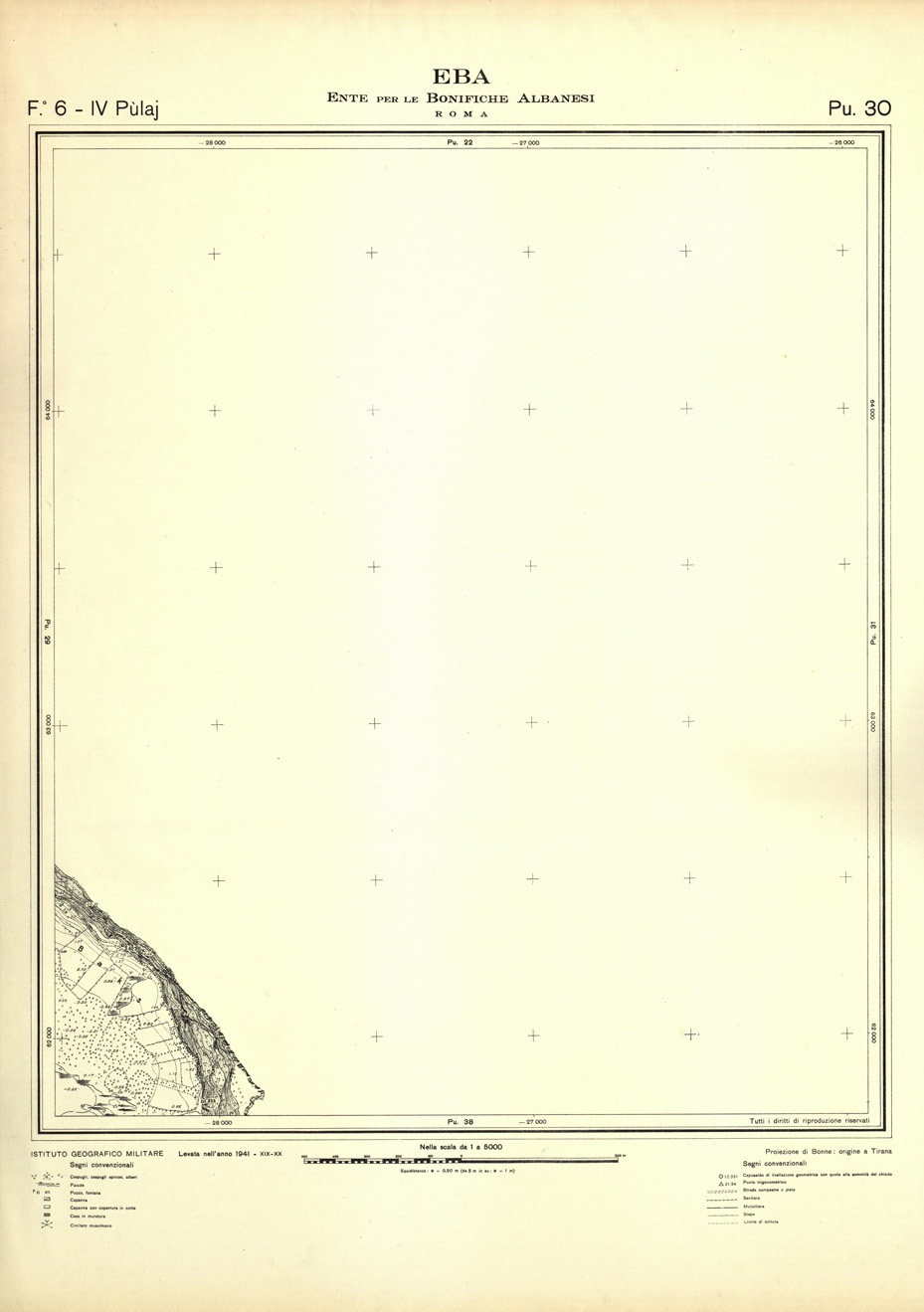 (N:32294) ENTE PER LE BONIFICHE ALBANESI - FOGLIO 06 IV - PULAJ PU 30 (SE006601) Carte e stampe antiche: riproduzione a colori su carta (formato A1)