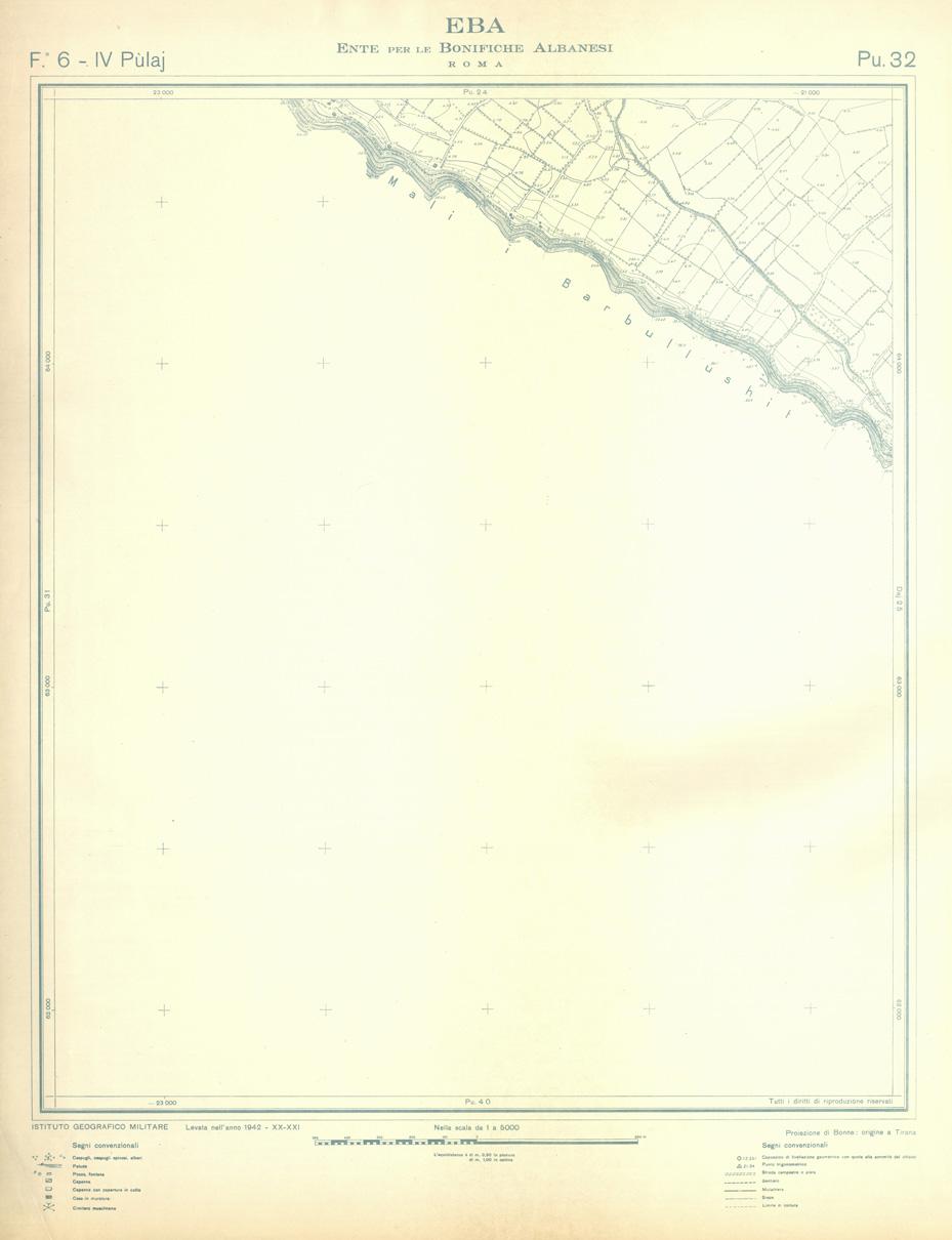 (N:32295) ENTE PER LE BONIFICHE ALBANESI - FOGLIO 06 IV - PULAJ PU 32 (SE006602) Carte e stampe antiche: riproduzione a colori su carta (formato A1)