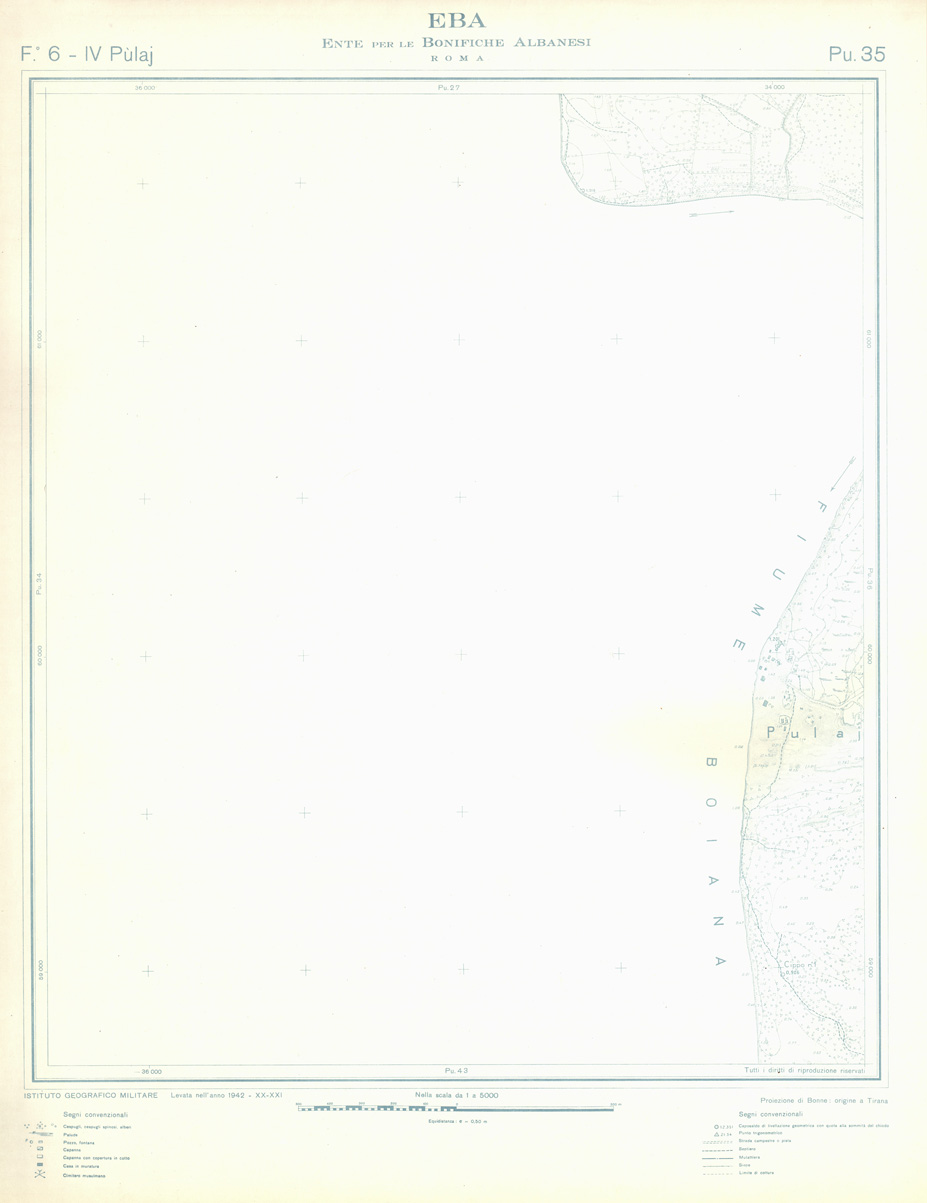(N:32296) ENTE PER LE BONIFICHE ALBANESI - FOGLIO 06 IV - PULAJ PU 35 (SE006603) Carte e stampe antiche: riproduzione a colori su carta (formato A1)