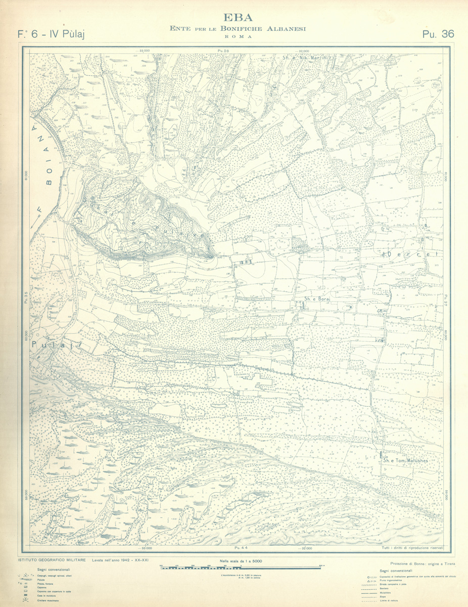 (N:32297) ENTE PER LE BONIFICHE ALBANESI - FOGLIO 06 IV - PULAJ PU 36 (SE006604) Carte e stampe antiche: riproduzione a colori su carta (formato A1)