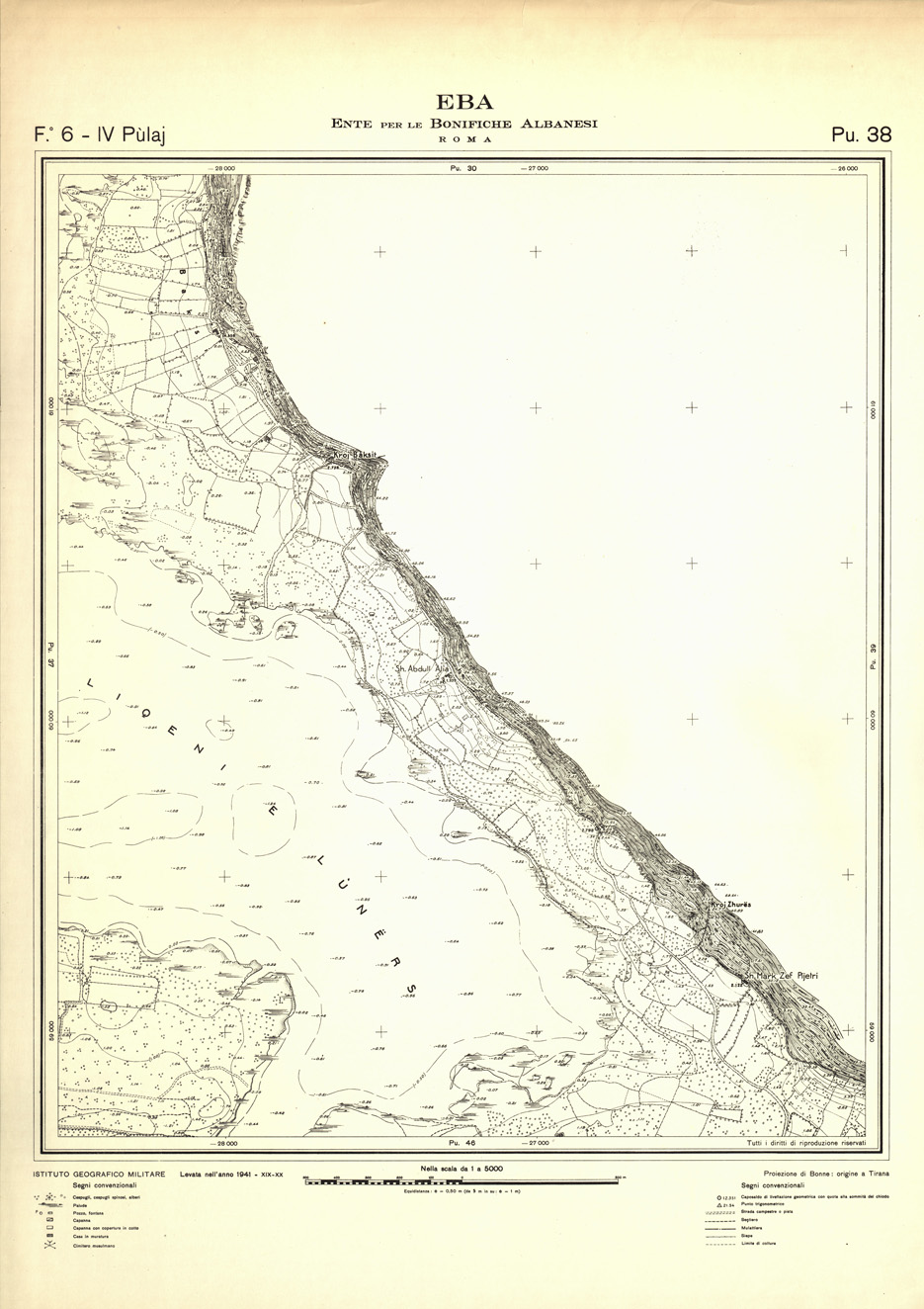(N:32299) ENTE PER LE BONIFICHE ALBANESI - FOGLIO 06 IV - PULAJ PU 38 (SE006606) Carte e stampe antiche: riproduzione a colori su carta (formato A1)