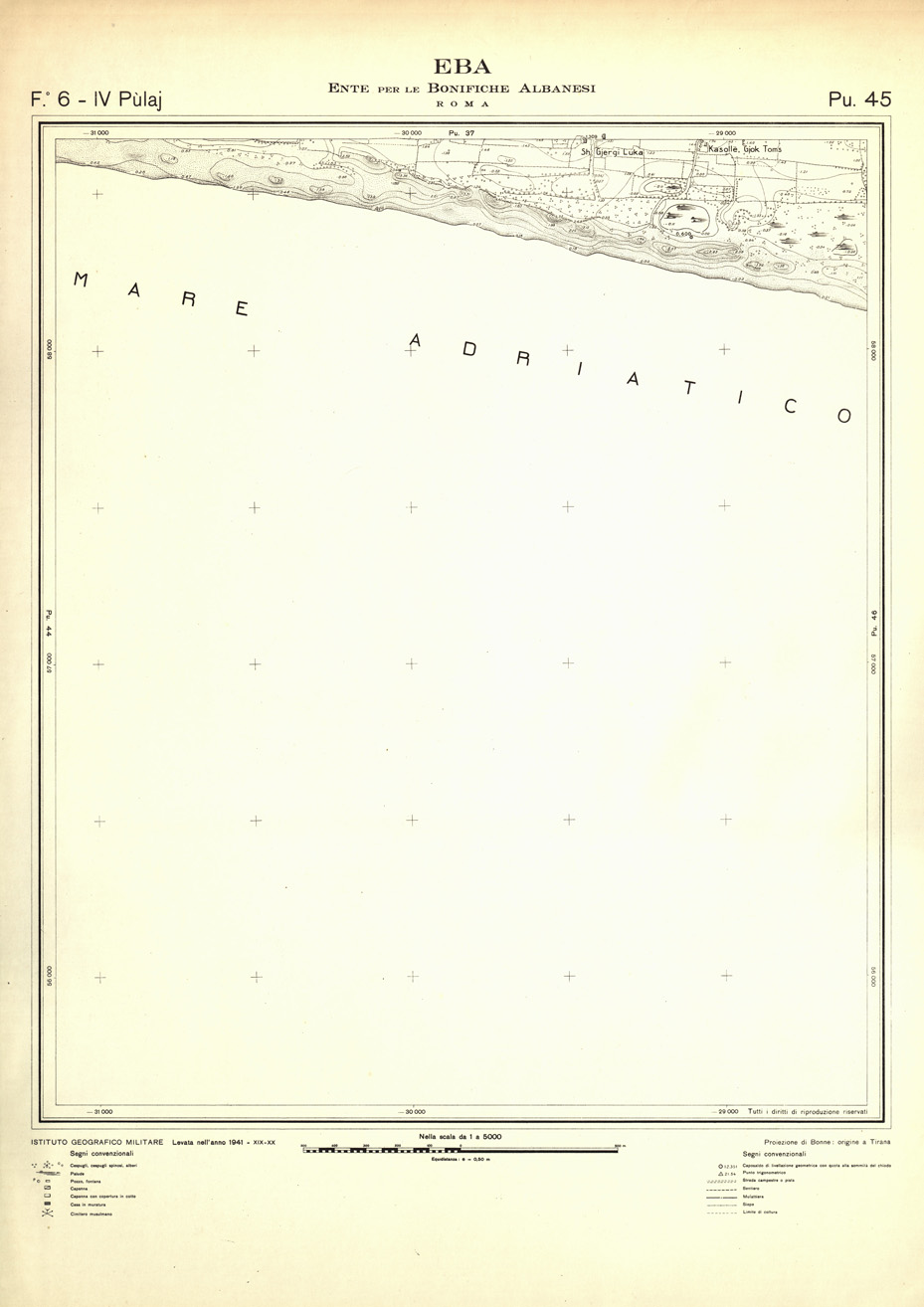 (N:32300) ENTE PER LE BONIFICHE ALBANESI - FOGLIO 06 IV - PULAJ PU 45 (SE006607) Carte e stampe antiche: riproduzione a colori su carta (formato A1)