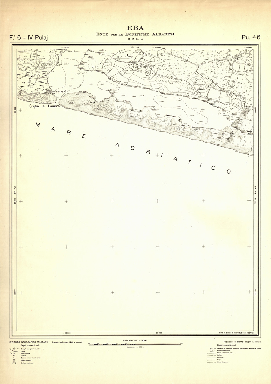 (N:32301) ENTE PER LE BONIFICHE ALBANESI - FOGLIO 06 IV - PULAJ PU 46 (SE006608) Carte e stampe antiche: riproduzione a colori su carta (formato A1)