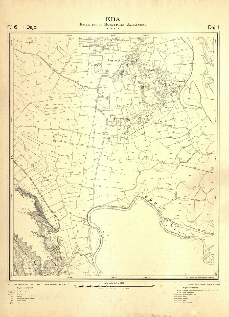(N:32302) ENTE PER LE BONIFICHE ALBANESI - FOGLIO 06 I - DAJCI DAJ 01 (SE006609) Carte e stampe antiche: riproduzione a colori su carta (formato A1)