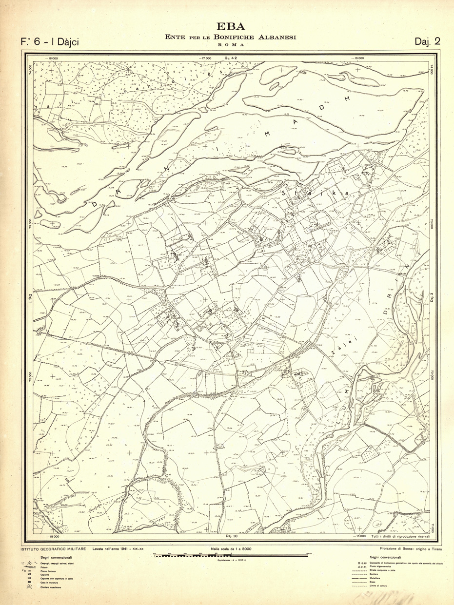 (N:32303) ENTE PER LE BONIFICHE ALBANESI - FOGLIO 06 I - DAJCI DAJ 02 (SE006610) Carte e stampe antiche: riproduzione a colori su carta (formato A1)