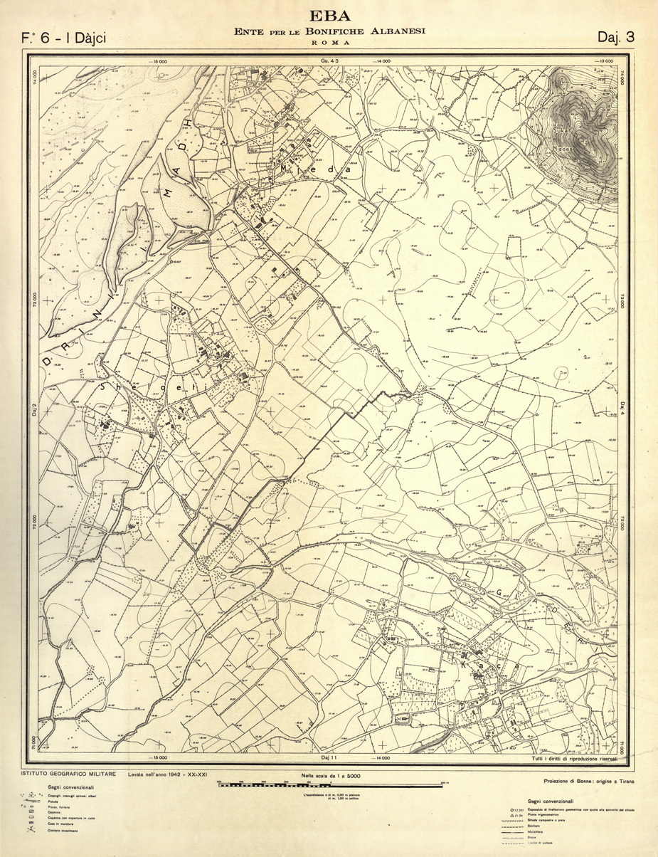 (N:32304) ENTE PER LE BONIFICHE ALBANESI - FOGLIO 06 I - DAJCI DAJ 03 (SE006611) Carte e stampe antiche: riproduzione a colori su carta (formato A1)