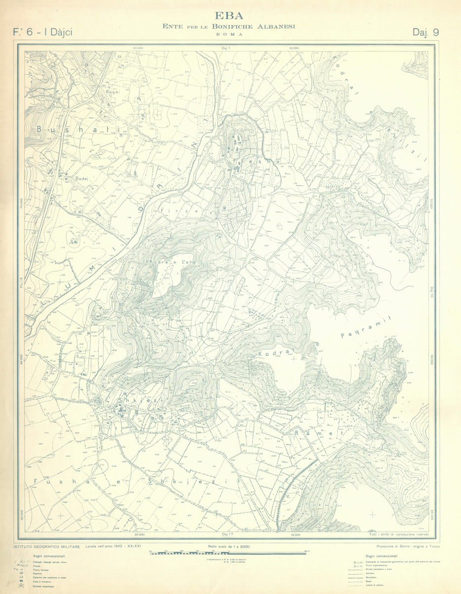 (N:32306) ENTE PER LE BONIFICHE ALBANESI - FOGLIO 06 I - DAJCI DAJ 09 (SE006613) Carte e stampe antiche: riproduzione a colori su carta (formato A1)