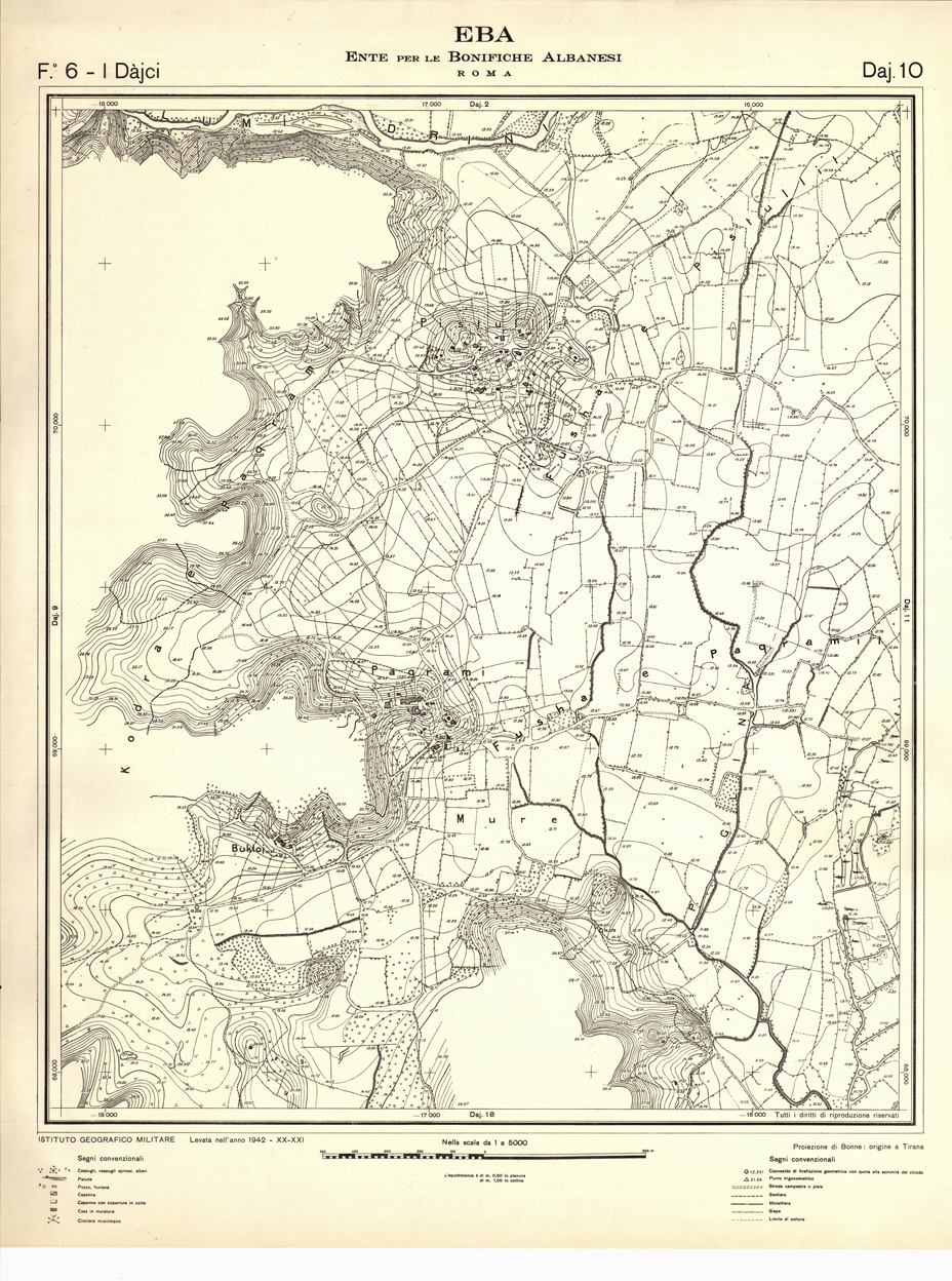 (N:32307) ENTE PER LE BONIFICHE ALBANESI - FOGLIO 06 I - DAJCI DAJ 10 (SE006614) Carte e stampe antiche: riproduzione a colori su carta (formato A1)