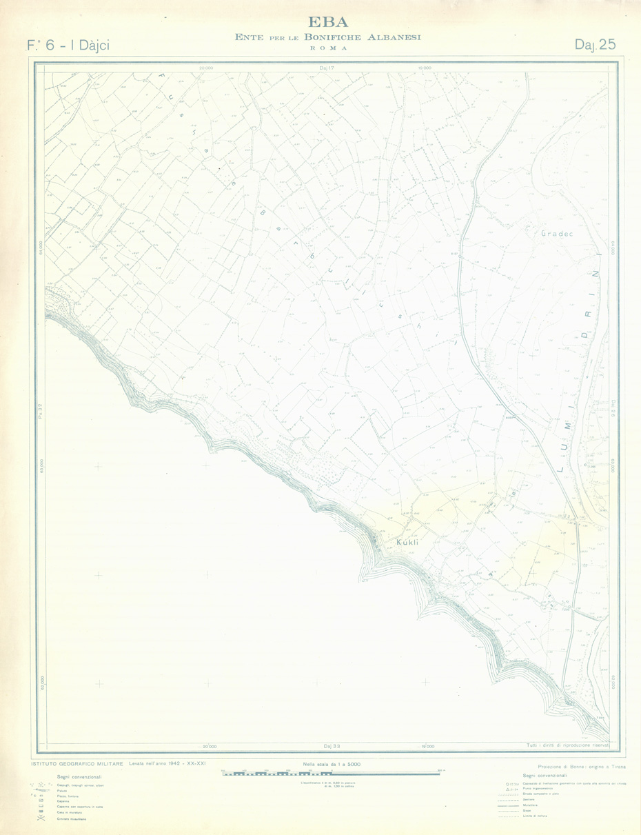 (N:32313) ENTE PER LE BONIFICHE ALBANESI - FOGLIO 06 I - DAJCI DAJ 25 (SE006620) Carte e stampe antiche: riproduzione a colori su carta (formato A1)