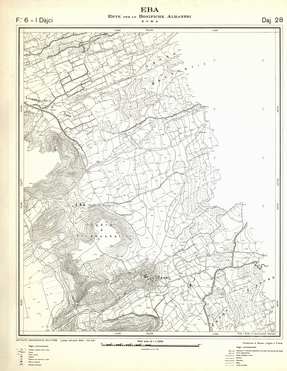 (N:32314) ENTE PER LE BONIFICHE ALBANESI - FOGLIO 06 I - DAJCI DAJ 28 (SE006621) Carte e stampe antiche: riproduzione a colori su carta (formato A1)