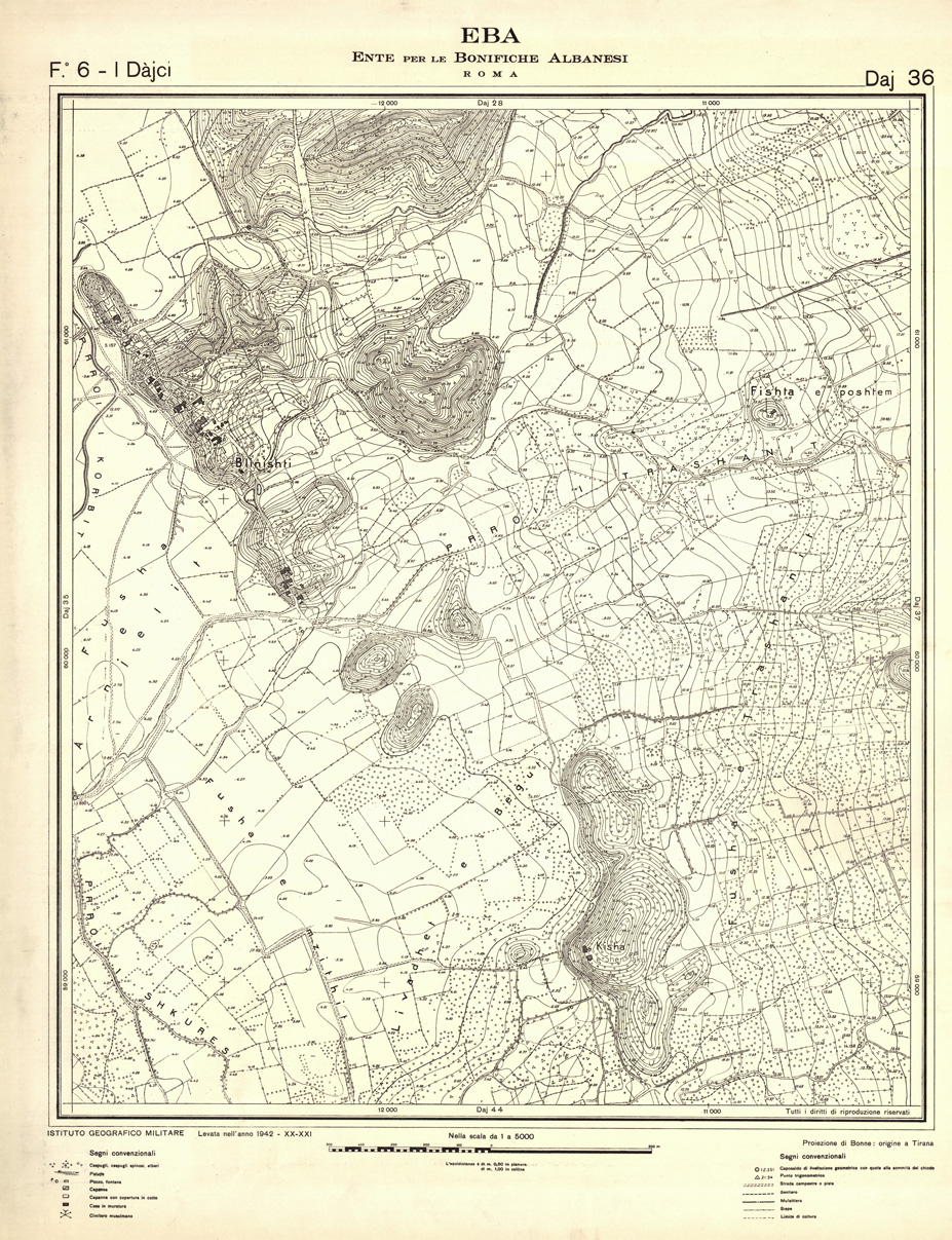 (N:32316) ENTE PER LE BONIFICHE ALBANESI - FOGLIO 06 I - DAJCI DAJ 36 (SE006623) Carte e stampe antiche: riproduzione a colori su carta (formato A1)