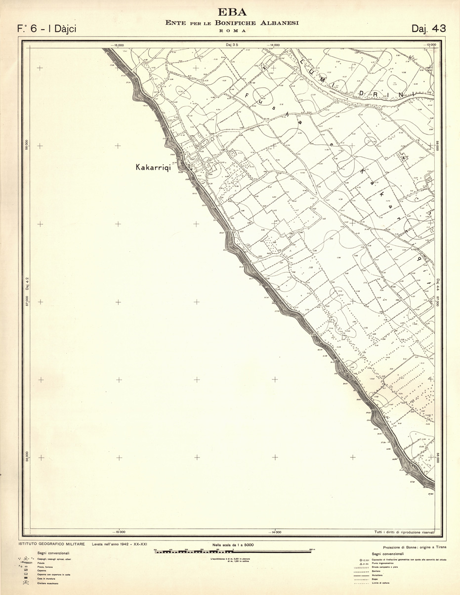 (N:32318) ENTE PER LE BONIFICHE ALBANESI - FOGLIO 06 I - DAJCI DAJ 43 (SE006625) Carte e stampe antiche: riproduzione a colori su carta (formato A1)