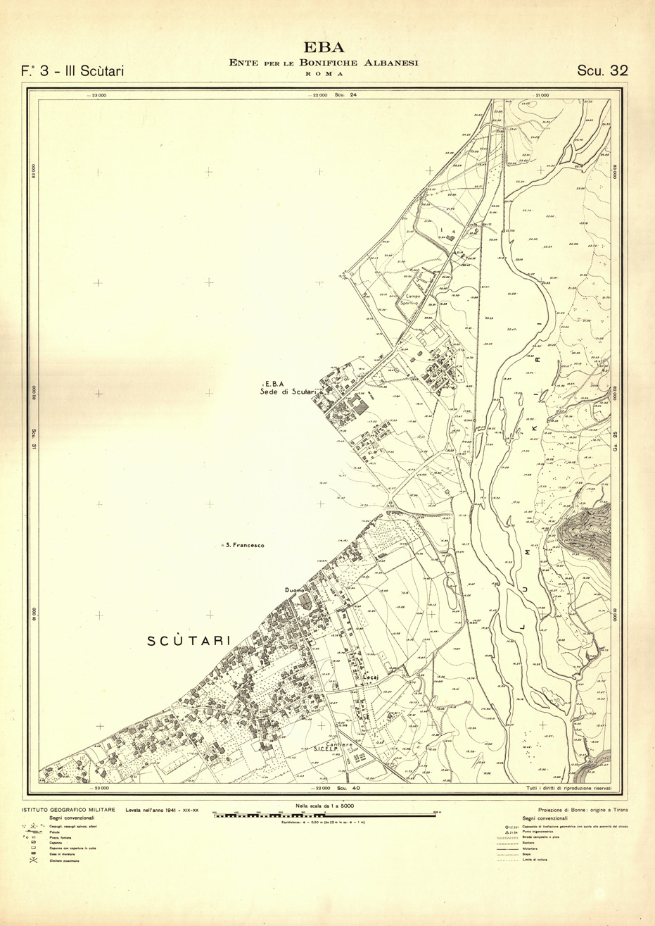 (N:32322) ENTE PER LE BONIFICHE ALBANESI - FOGLIO 03 III - SCUTARI SCU 32 (SE006629) Carte e stampe antiche: riproduzione a colori su carta (formato A1)