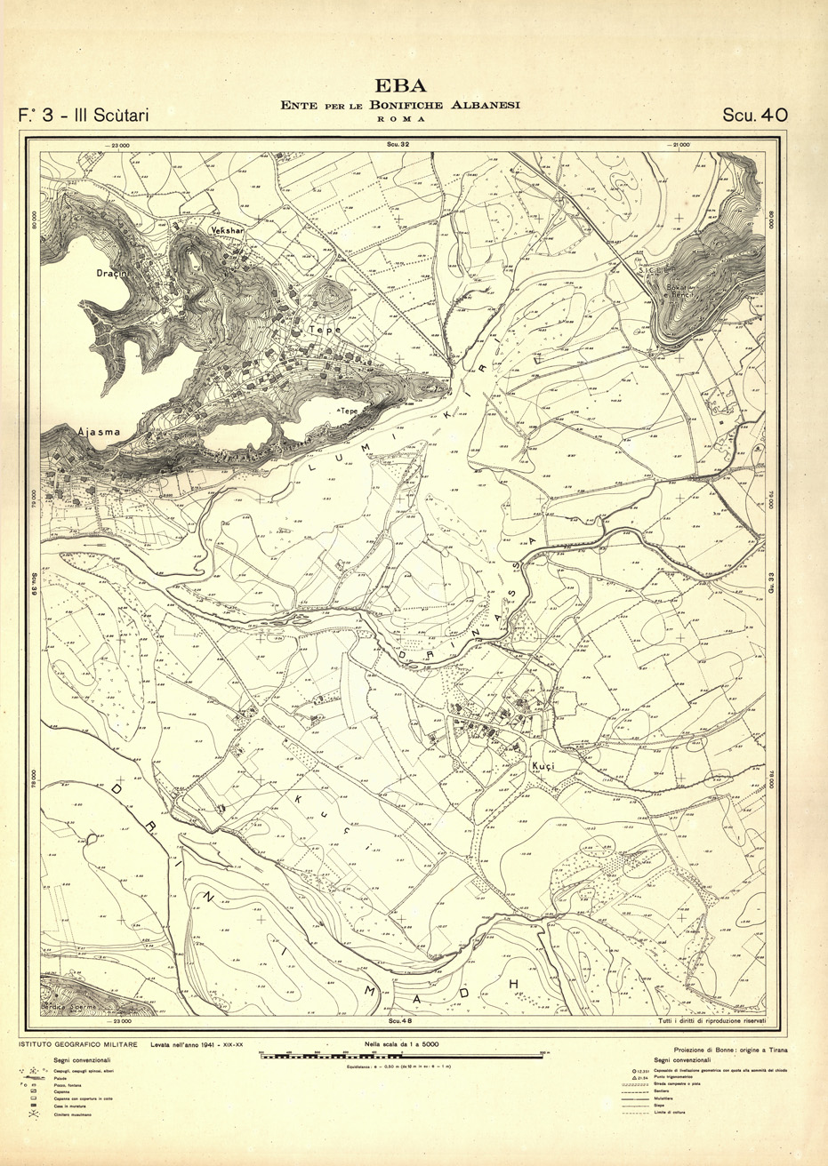 (N:32324) ENTE PER LE BONIFICHE ALBANESI - FOGLIO 03 III - SCUTARI SCU 40 (SE006631) Carte e stampe antiche: riproduzione a colori su carta (formato A1)