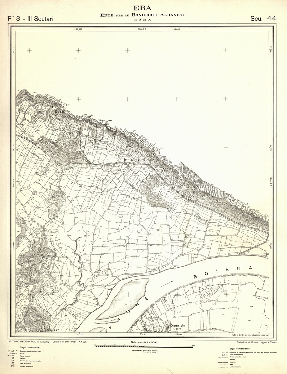 (N:32325) ENTE PER LE BONIFICHE ALBANESI - FOGLIO 03 III - SCUTARI SCU 44 (SE006632) Carte e stampe antiche: riproduzione a colori su carta (formato A1)
