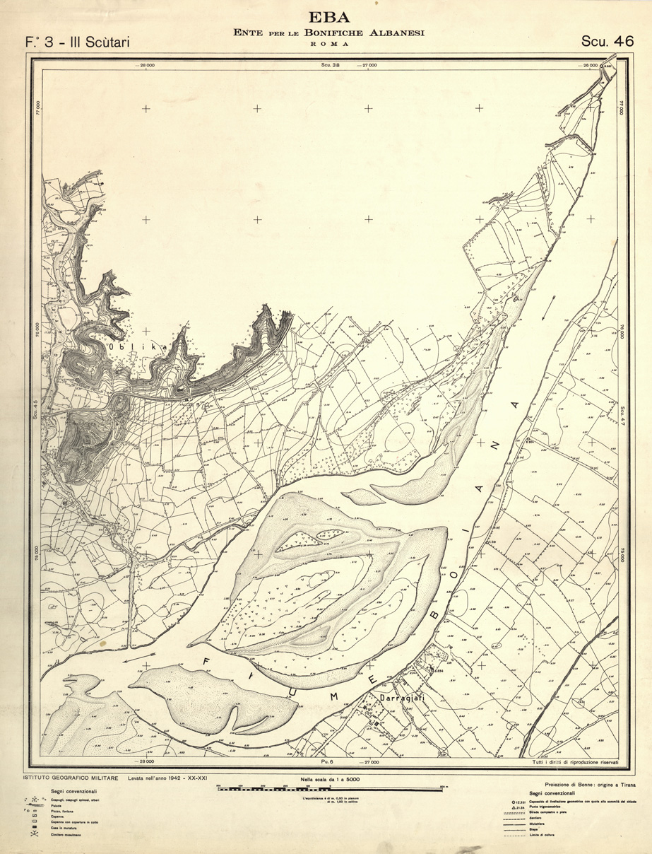 (N:32326) ENTE PER LE BONIFICHE ALBANESI - FOGLIO 03 III - SCUTARI SCU 46 (SE006633) Carte e stampe antiche: riproduzione a colori su carta (formato A1)
