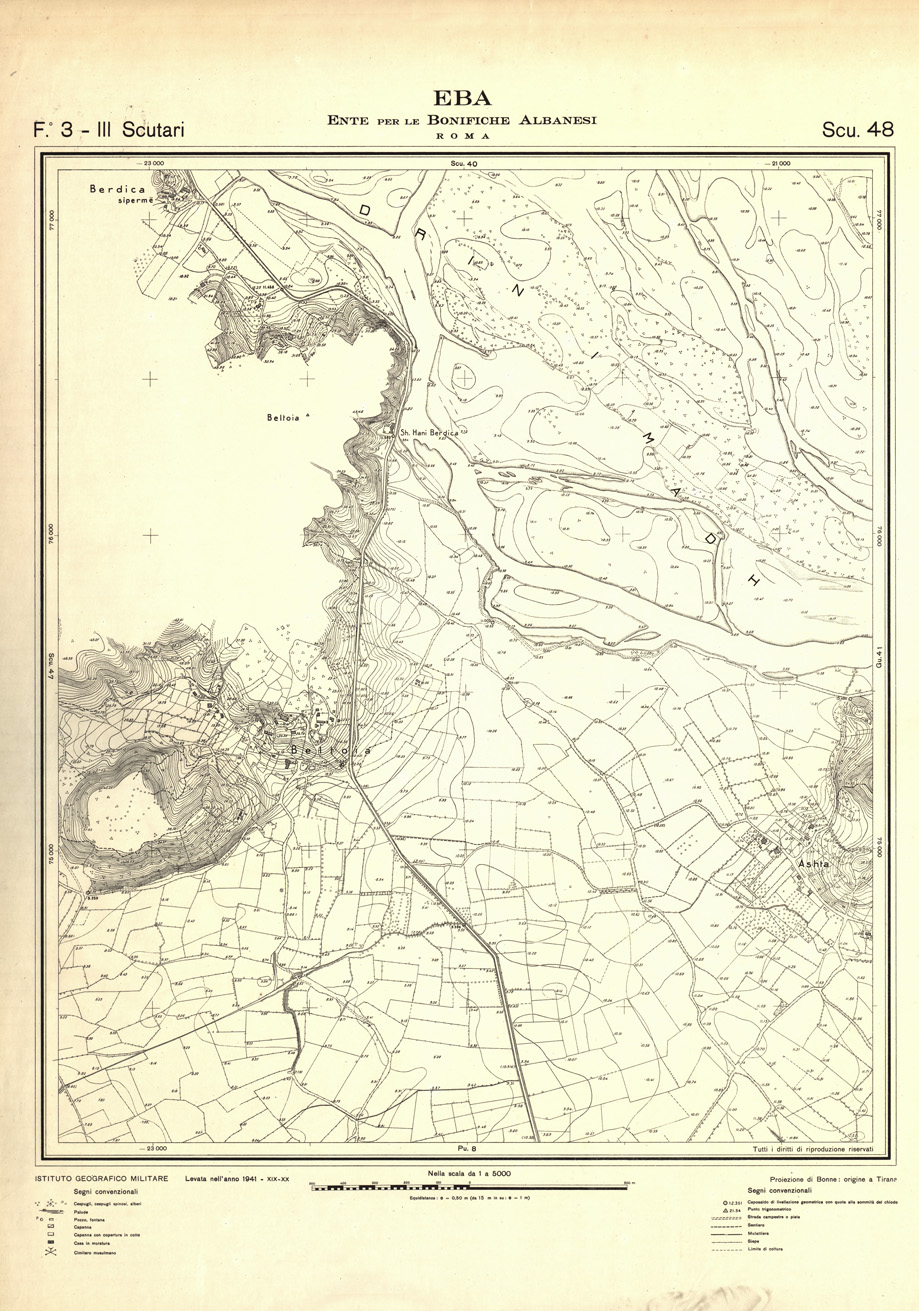 (N:32327) ENTE PER LE BONIFICHE ALBANESI - FOGLIO 03 III - SCUTARI SCU 48 (SE006634) Carte e stampe antiche: riproduzione a colori su carta (formato A1)