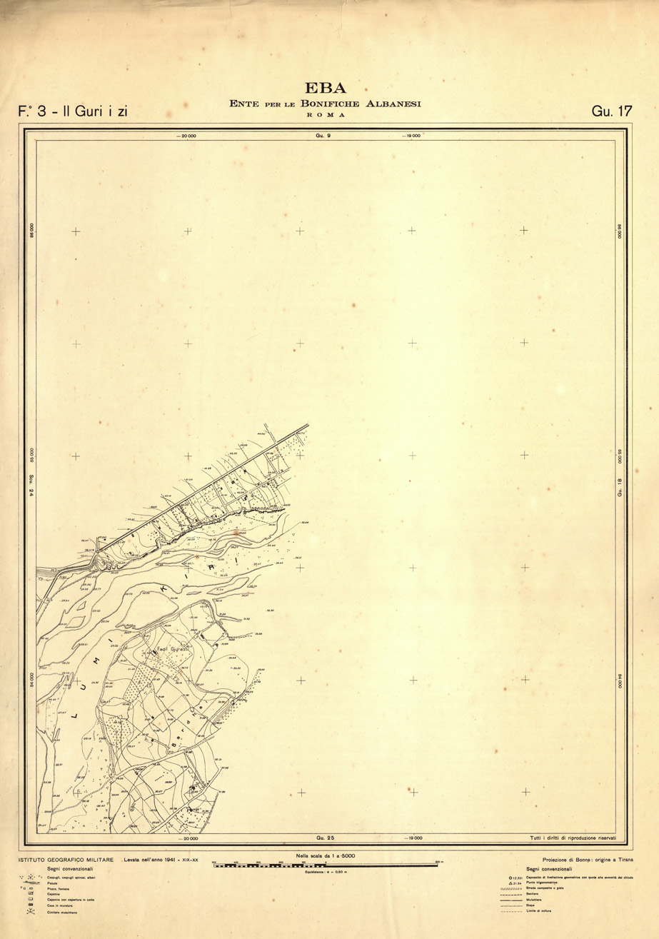 (N:32329) ENTE PER LE BONIFICHE ALBANESI - FOGLIO 03 II - GURI I ZI GU 17 (SE006636) Carte e stampe antiche: riproduzione a colori su carta (formato A1)