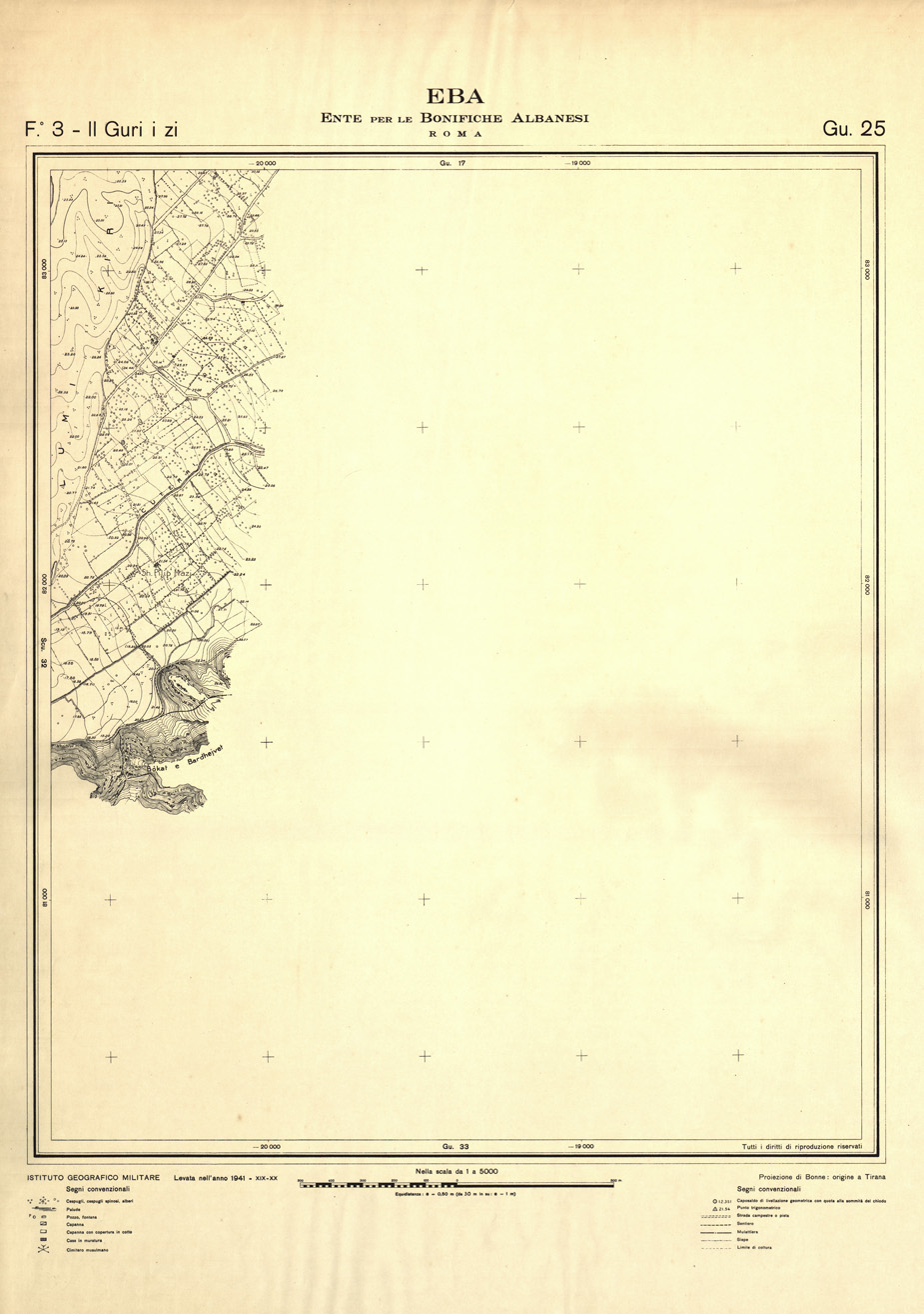 (N:32330) ENTE PER LE BONIFICHE ALBANESI - FOGLIO 03 II - GURI I ZI GU 25 (SE006637) Carte e stampe antiche: riproduzione a colori su carta (formato A1)