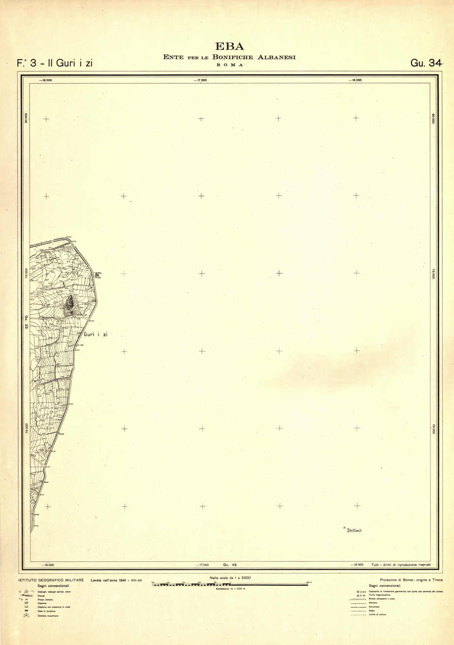 (N:32332) ENTE PER LE BONIFICHE ALBANESI - FOGLIO 03 II - GURI I ZI GU 34 (SE006639) Carte e stampe antiche: riproduzione a colori su carta (formato A1)