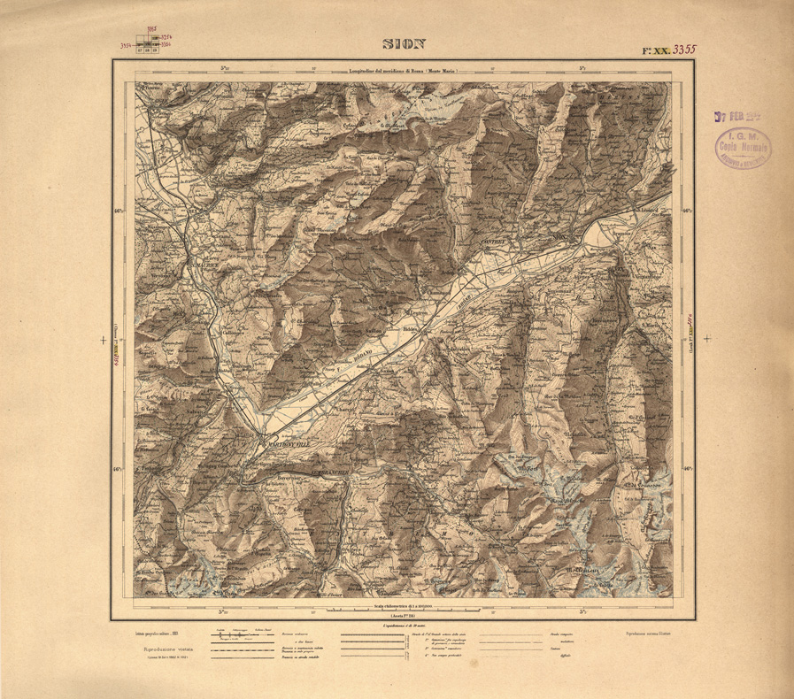 (N:32395) FOGLI OLTRE FRONTIERA - FOGLIO 3355 SION (SE006698) Carte e stampe antiche: riproduzione a colori su carta (formato A1)