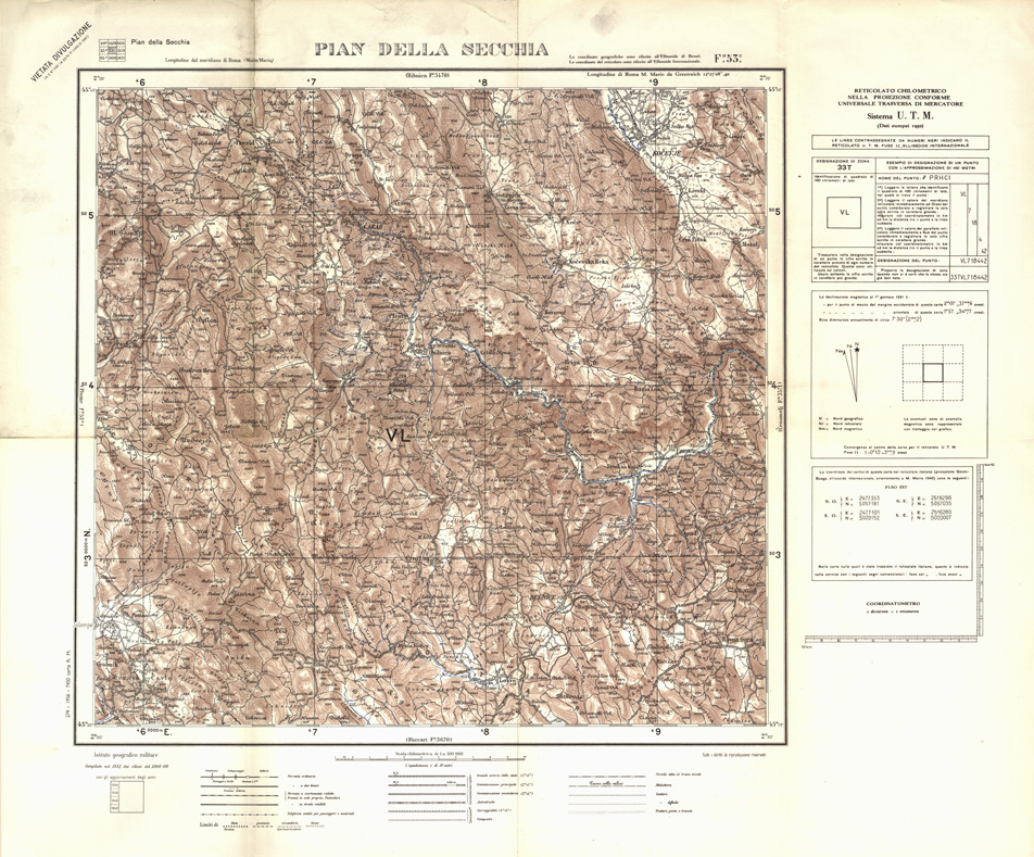 (N:32407) FOGLI OLTRE FRONTIERA - FOGLIO 53C PIAN DELLA SECCHIA (SE006710) Carte e stampe antiche: riproduzione a colori su carta (formato A1)