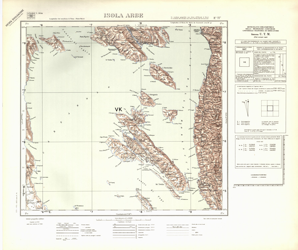 (N:32417) FOGLI OLTRE FRONTIERA - FOGLIO 77C ISOLA ARBE (SE006720) Carte e stampe antiche: riproduzione a colori su carta (formato A1)