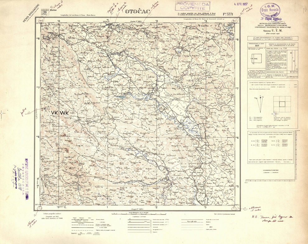(N:32418) FOGLI OLTRE FRONTIERA - FOGLIO 3771 OTOCAC (SE006721) Carte e stampe antiche: riproduzione a colori su carta (formato A1)