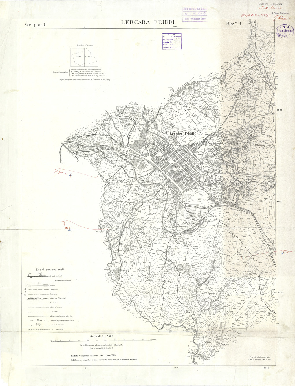 (N:32752) MINIERE SOLFIFERE DELLA SICILIA GRUPPO 1 SEZ 1 LERCARA FRIDDI (SE006731) Carte e stampe antiche: riproduzione a colori su carta (formato A1)