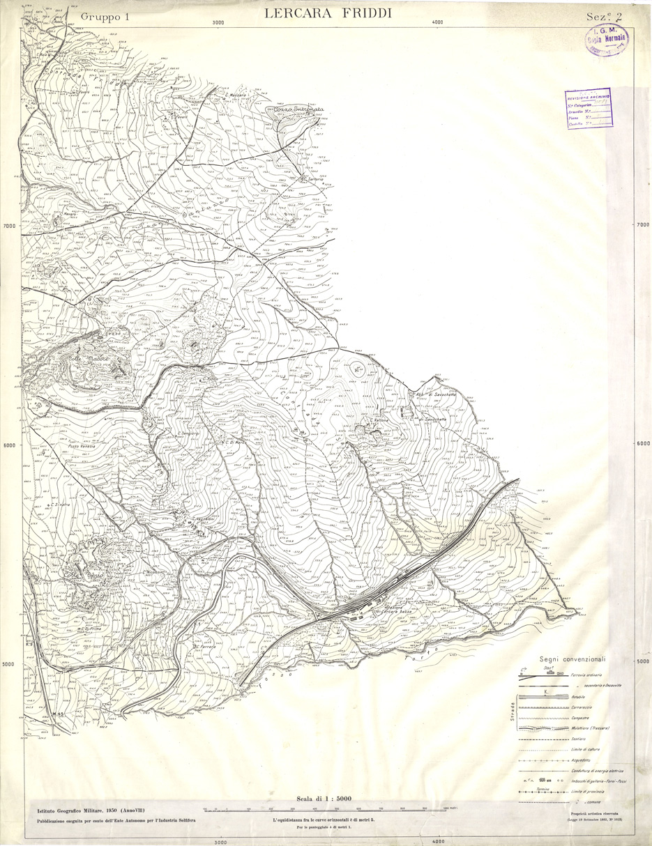 (N:32756) MINIERE SOLFIFERE DELLA SICILIA GRUPPO 1 SEZ 2 LERCARA FRIDDI (SE006732) Carte e stampe antiche: riproduzione a colori su carta (formato A1)