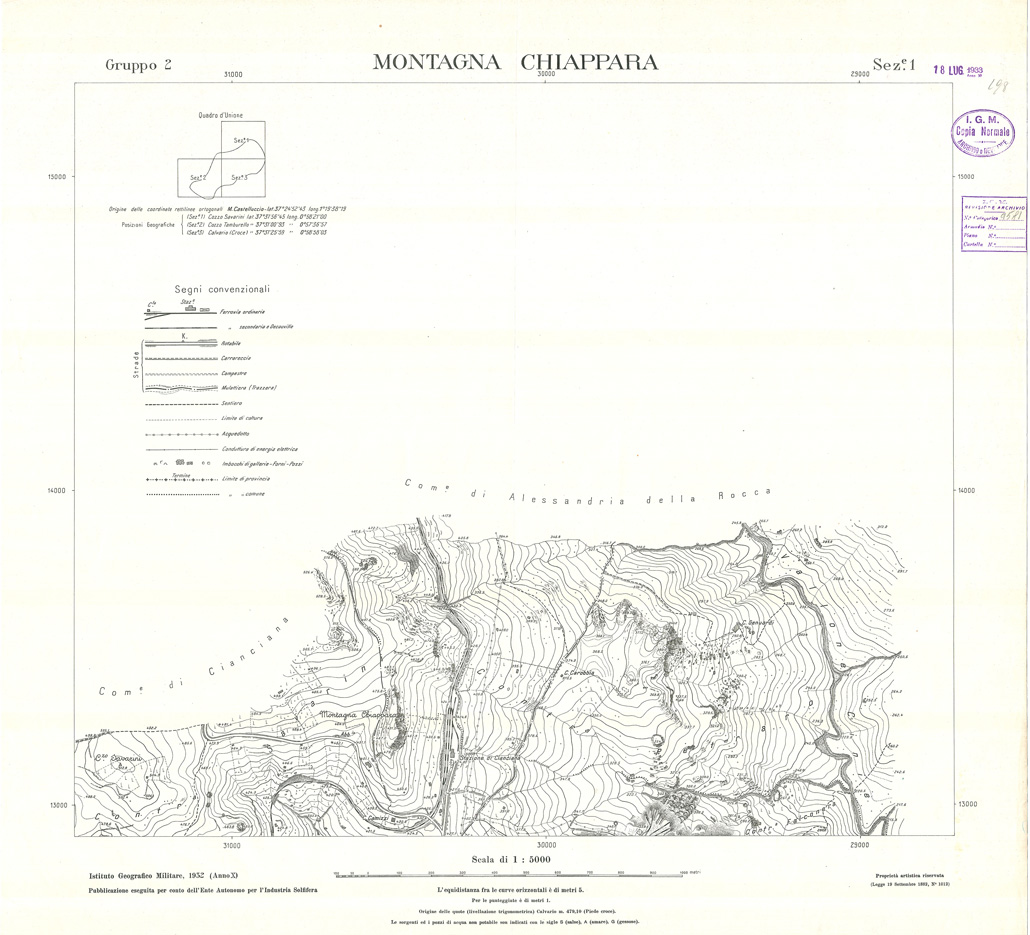 (N:32765) MINIERE SOLFIFERE DELLA SICILIA GRUPPO 2 SEZ 1 MONTAGNA CHIAPPARA (SE006733) Carte e stampe antiche: riproduzione a colori su carta (formato A1)