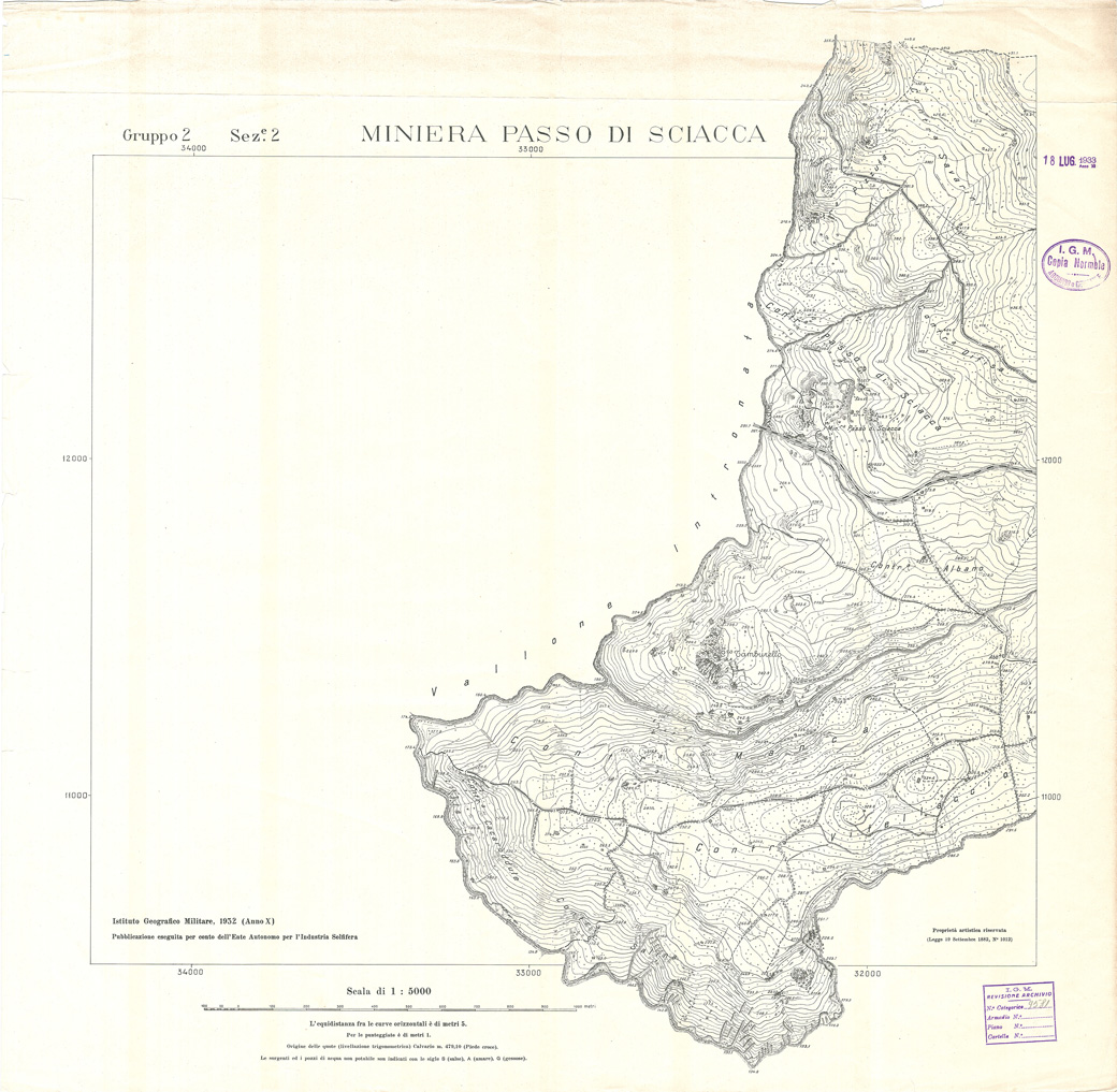 (N:32775) MINIERE SOLFIFERE DELLA SICILIA GRUPPO 2 SEZ 2 MINIERA PASSO DI SCIACCA (SE006734) Carte e stampe antiche: riproduzione a colori su carta (formato A1)