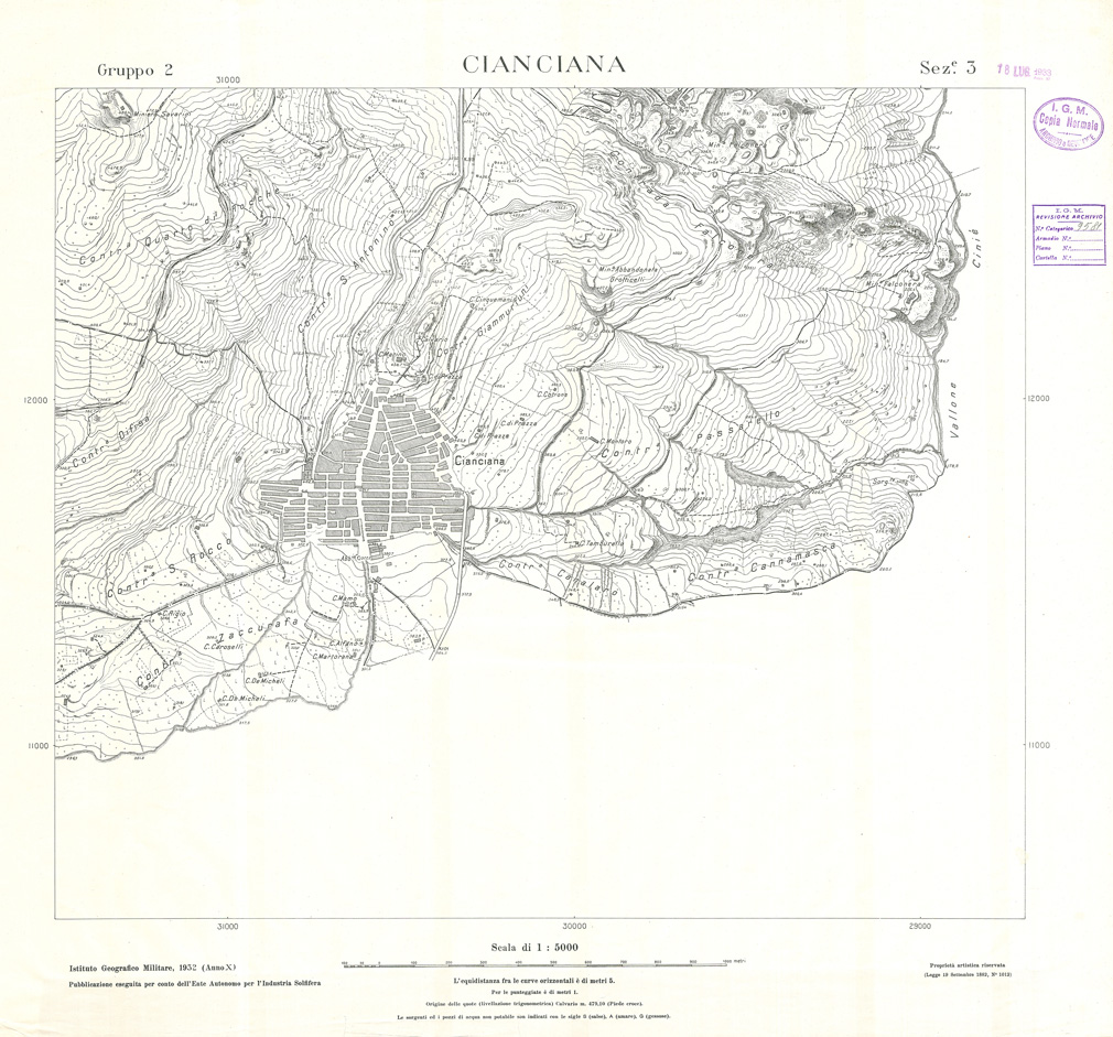 (N:32776) MINIERE SOLFIFERE DELLA SICILIA GRUPPO 2 SEZ 3 CIANCIANA (SE006735) Carte e stampe antiche: riproduzione a colori su carta (formato A1)
