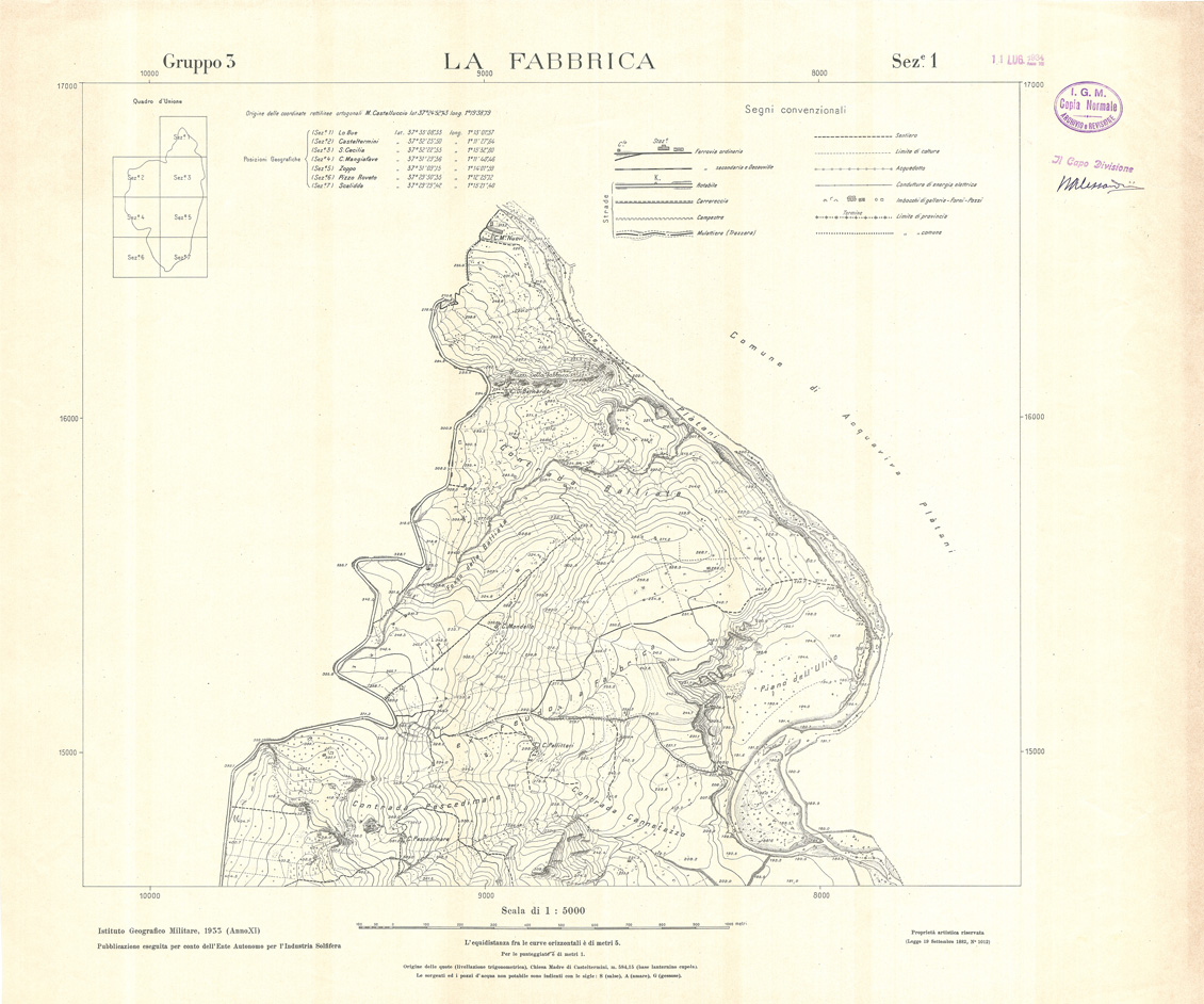 (N:32777) MINIERE SOLFIFERE DELLA SICILIA GRUPPO 3 SEZ 1 LA FABBRICA (SE006736) Carte e stampe antiche: riproduzione a colori su carta (formato A1)