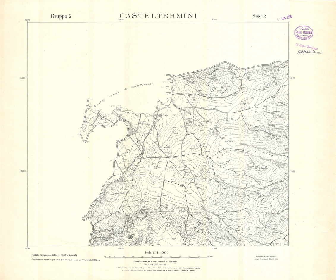 (N:32778) MINIERE SOLFIFERE DELLA SICILIA GRUPPO 3 SEZ 2 CASTELTERMINI (SE006737) Carte e stampe antiche: riproduzione a colori su carta (formato A1)