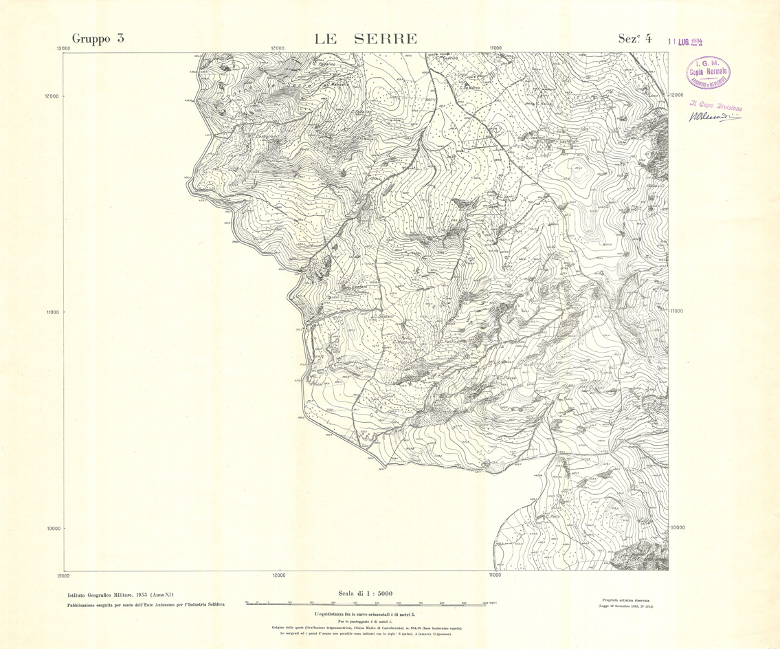 (N:32780) MINIERE SOLFIFERE DELLA SICILIA GRUPPO 3 SEZ 4 LE SERRE (SE006739) Carte e stampe antiche: riproduzione a colori su carta (formato A1)