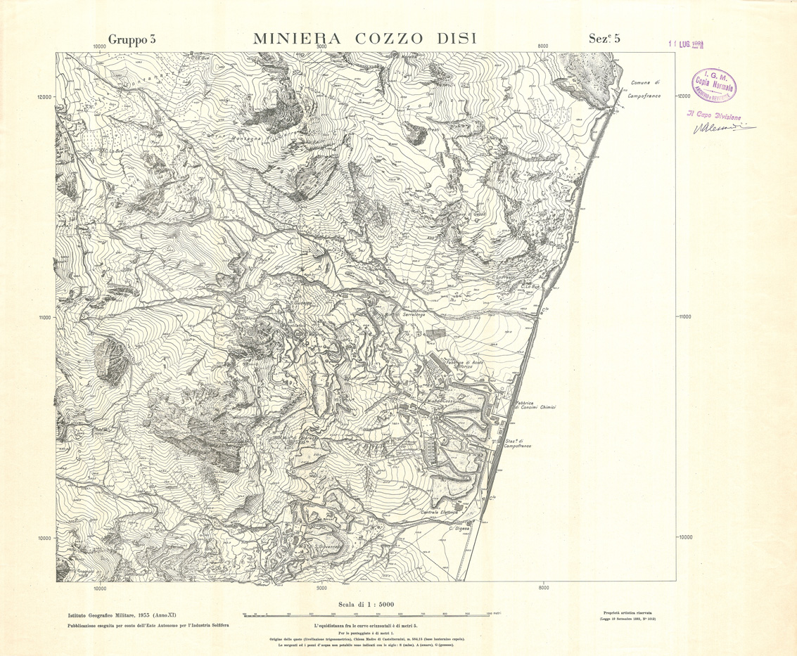 (N:32781) MINIERE SOLFIFERE DELLA SICILIA GRUPPO 3 SEZ 5 MINIERA COZZO DISI (SE006740) Carte e stampe antiche: riproduzione a colori su carta (formato A1)