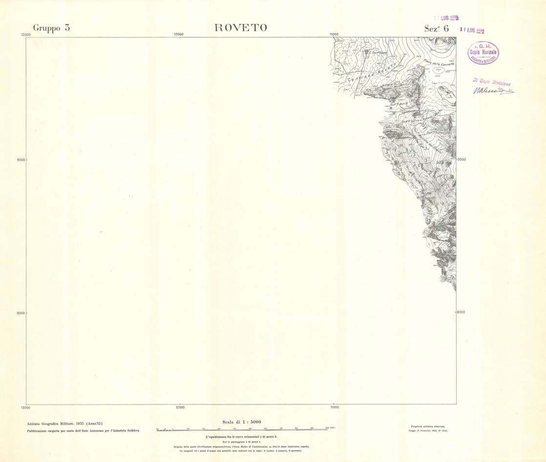 (N:32782) MINIERE SOLFIFERE DELLA SICILIA GRUPPO 3 SEZ 6 ROVETO (SE006741) Carte e stampe antiche: riproduzione a colori su carta (formato A1)