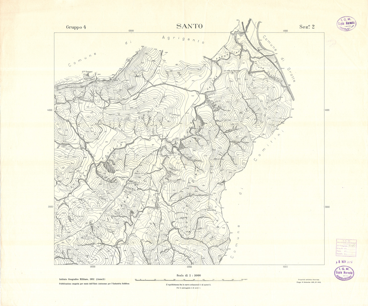 (N:32785) MINIERE SOLFIFERE DELLA SICILIA GRUPPO 4 SEZ 2 SANTO (SE006744) Carte e stampe antiche: riproduzione a colori su carta (formato A1)
