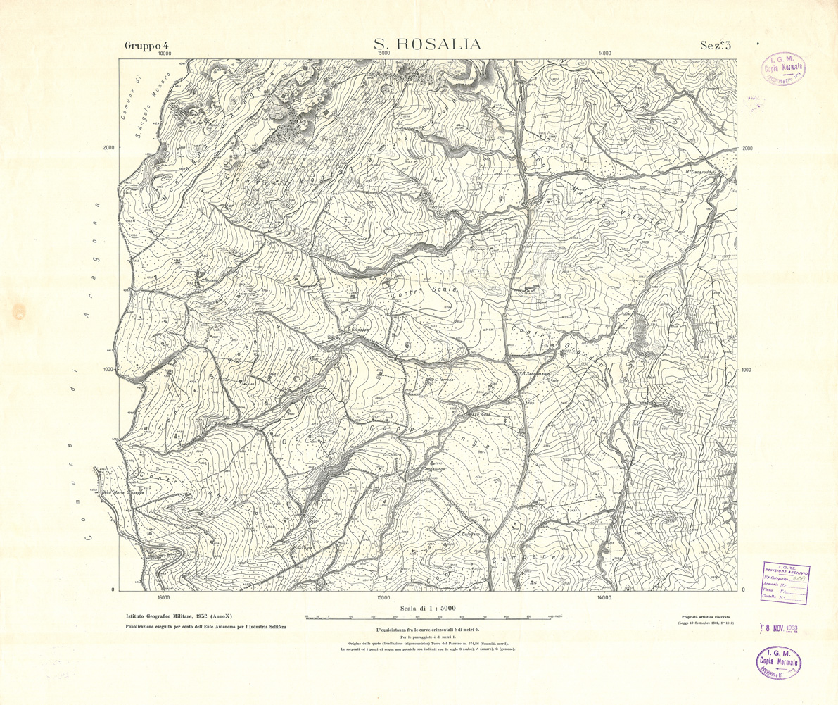 (N:32786) MINIERE SOLFIFERE DELLA SICILIA GRUPPO 4 SEZ 3 S. ROSALIA (SE006745) Carte e stampe antiche: riproduzione a colori su carta (formato A1)
