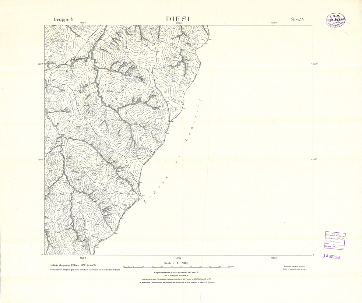 (N:32787) MINIERE SOLFIFERE DELLA SICILIA GRUPPO 4 SEZ 4 DIESI (SE006746) Carte e stampe antiche: riproduzione a colori su carta (formato A1)