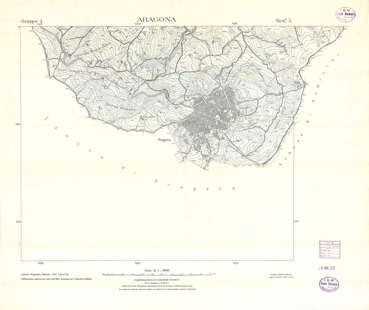 (N:32788) MINIERE SOLFIFERE DELLA SICILIA GRUPPO 4 SEZ 5 ARAGONA (SE006747) Carte e stampe antiche: riproduzione a colori su carta (formato A1)