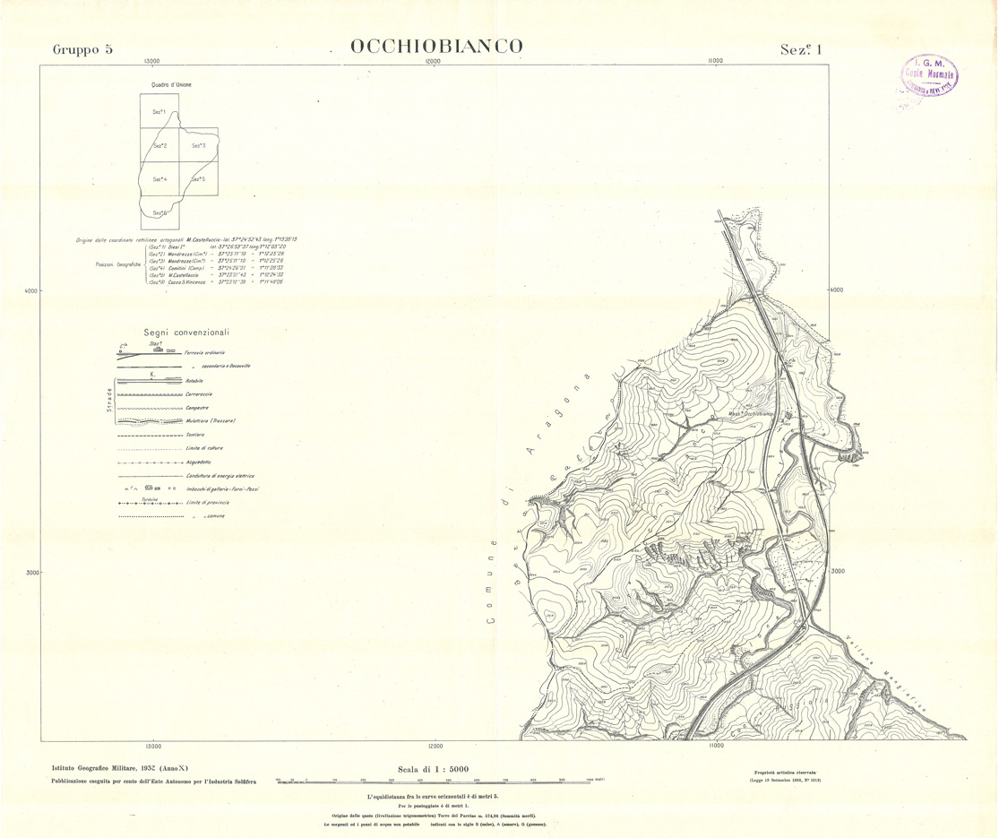 (N:32790) MINIERE SOLFIFERE DELLA SICILIA GRUPPO 5 SEZ 1 OCCHIOBIANCO (SE006748) Carte e stampe antiche: riproduzione a colori su carta (formato A1)