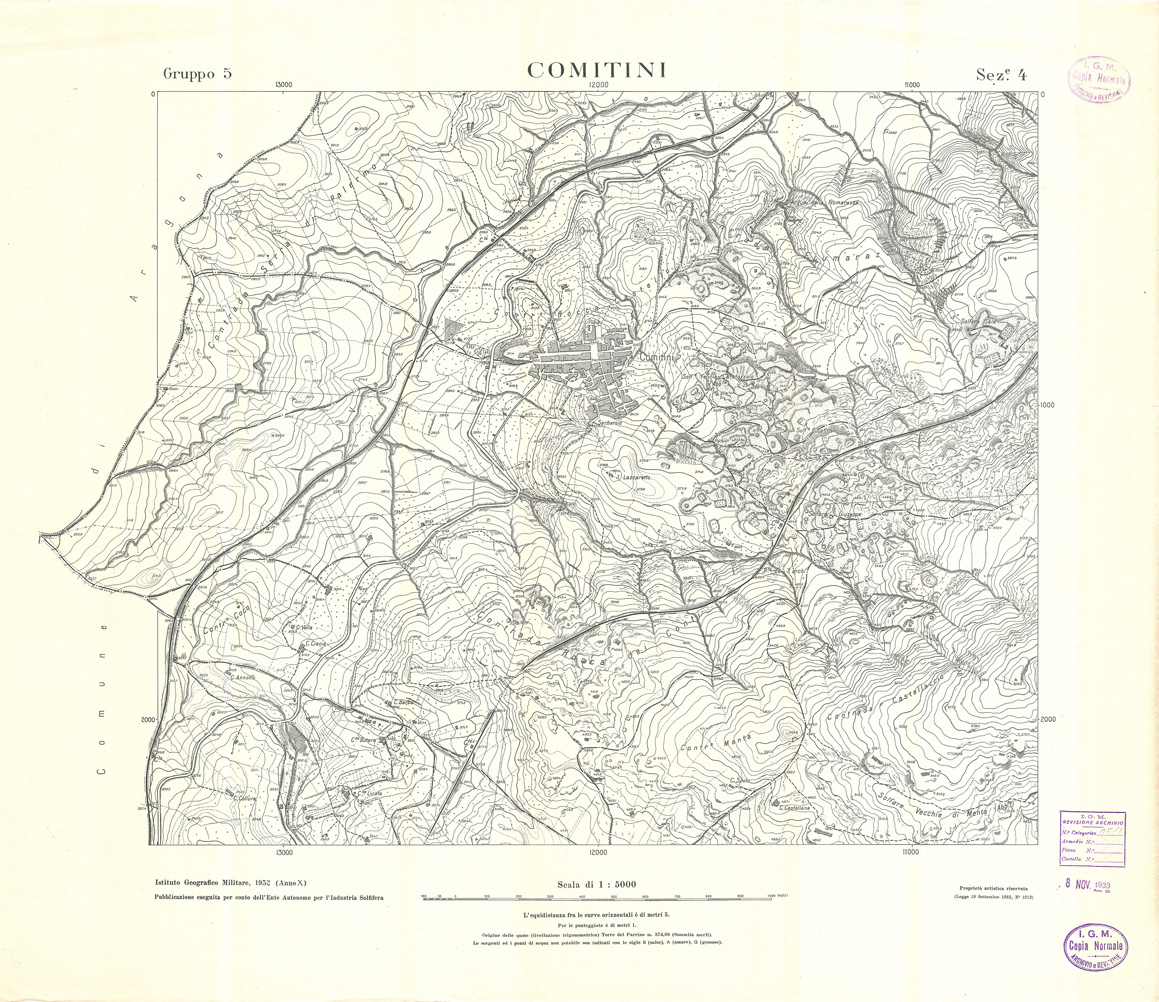 (N:32793) MINIERE SOLFIFERE DELLA SICILIA GRUPPO 5 SEZ 4 COMITINI (SE006751) Carte e stampe antiche: riproduzione a colori su carta (formato A1)