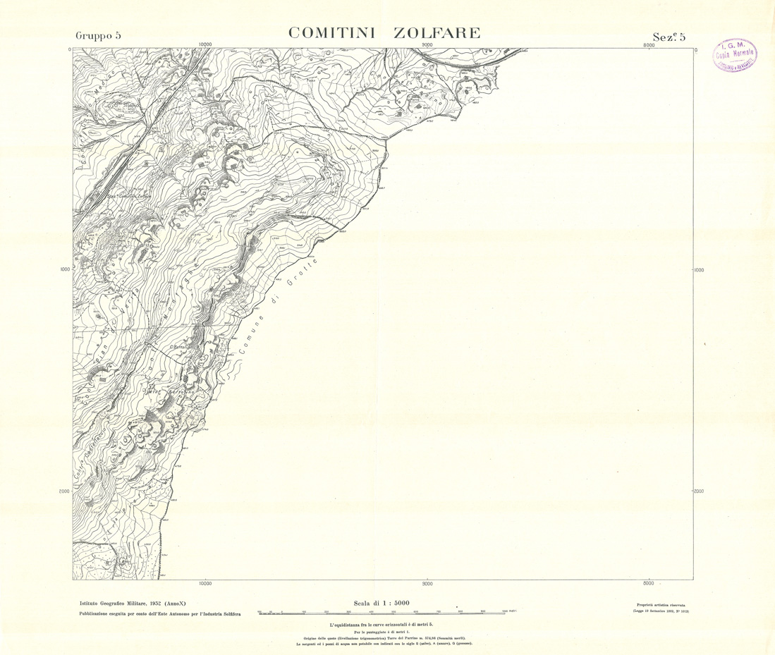 (N:32794) MINIERE SOLFIFERE DELLA SICILIA GRUPPO 5 SEZ 5 COMITINI ZOLFARE (SE006752) Carte e stampe antiche: riproduzione a colori su carta (formato A1)