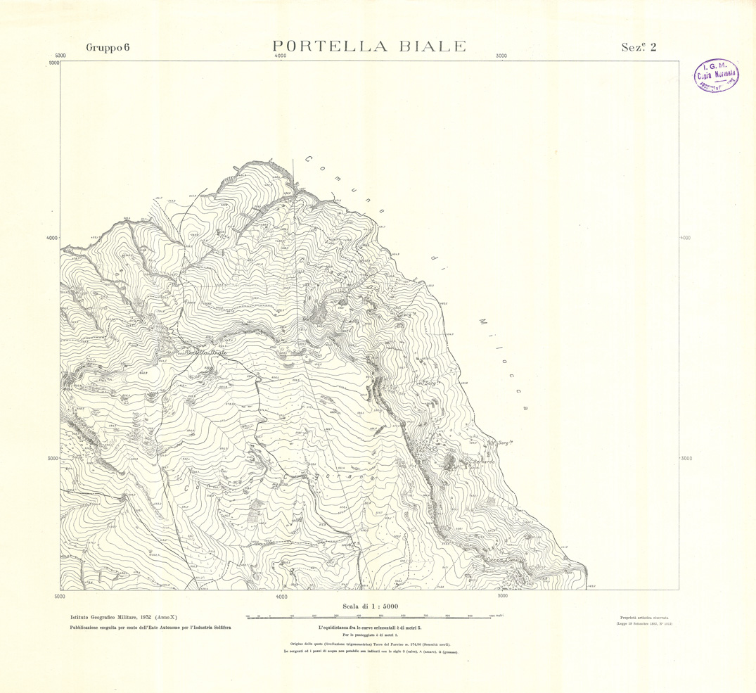 (N:32798) MINIERE SOLFIFERE DELLA SICILIA GRUPPO 6 SEZ 2 PORTELLA BIALE (SE006755) Carte e stampe antiche: riproduzione a colori su carta (formato A1)