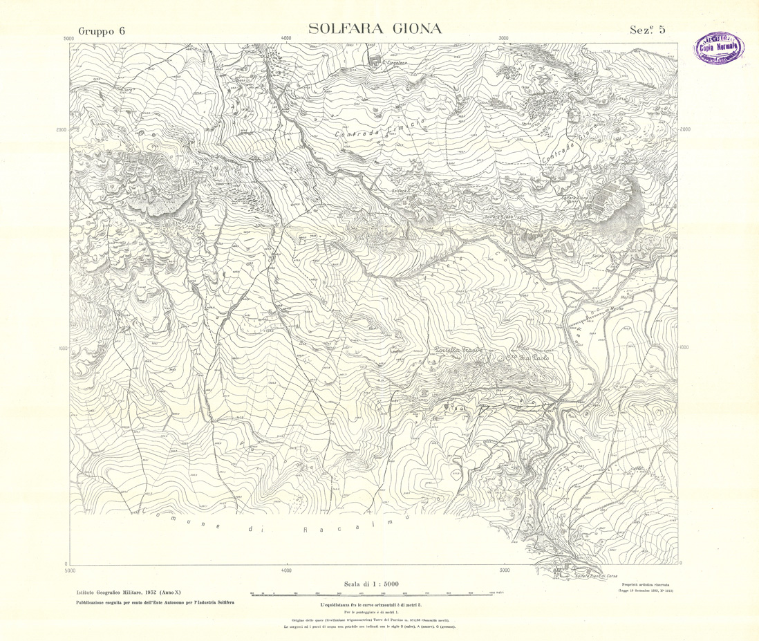 (N:32801) MINIERE SOLFIFERE DELLA SICILIA GRUPPO 6 SEZ 5 SOLFARA GIONA (SE006758) Carte e stampe antiche: riproduzione a colori su carta (formato A1)
