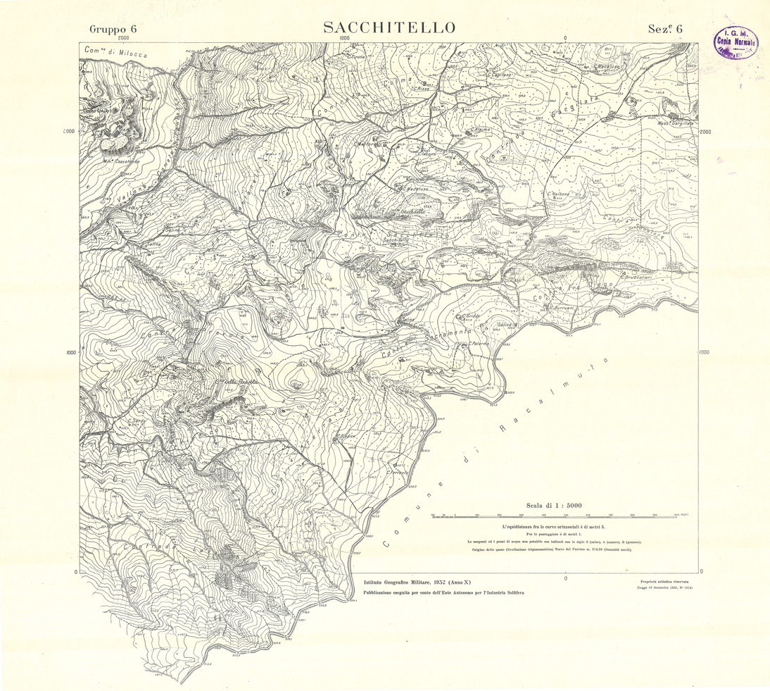(N:32802) MINIERE SOLFIFERE DELLA SICILIA GRUPPO 6 SEZ 6 SACCHITELLO (SE006759) Carte e stampe antiche: riproduzione a colori su carta (formato A1)